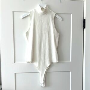 Re!Done Hanes White Sleeveless Mock-Neck Bodysuit